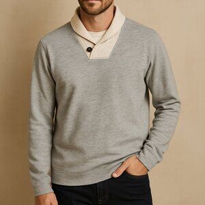 Billy Reid Shawl Sweatshirt XL Gray Knit Quiet Luxury Minimalist‎ Lounge